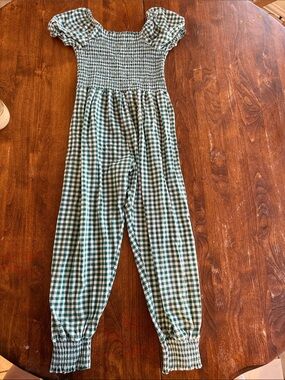SweetHoney Green Gingham Smocked One-Piece Romper